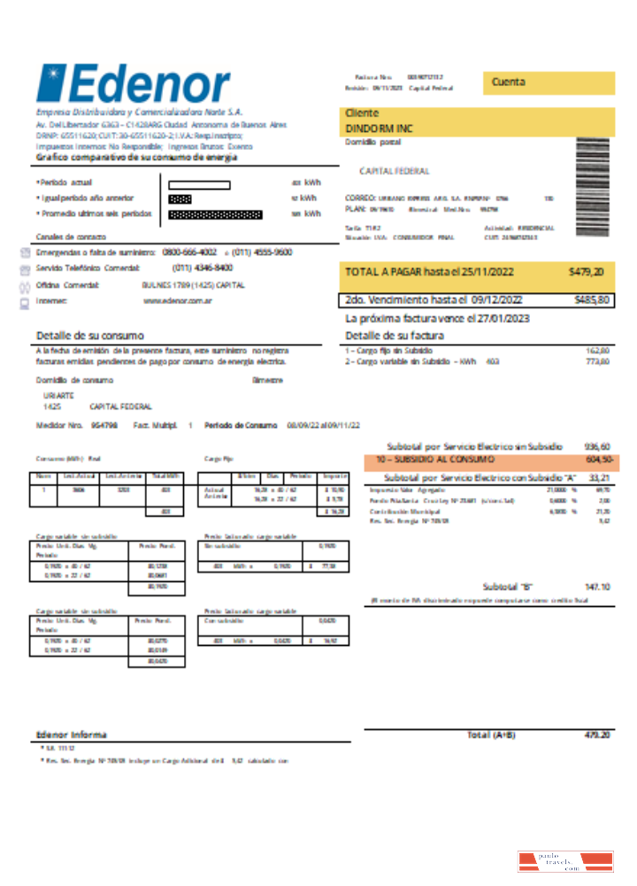 Edenor easy to fill utility business bill SCR PSD template